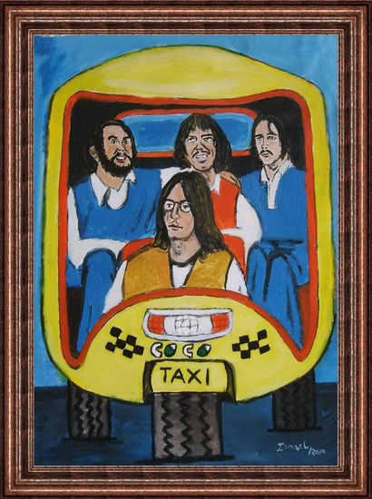 Los Beatles en un Coco taxi Acrílico Lienzo Retrato