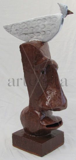 Escultura Afrobrasileira - Deodato e seu pássaro Pottery Figurative