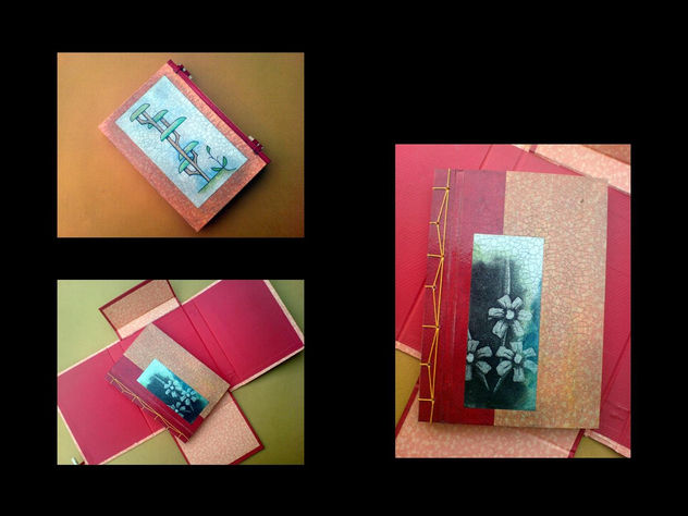 CUADERNO CON ESTUCHE, DECORADO CON UN GRABADO Y UNA ACUARELA