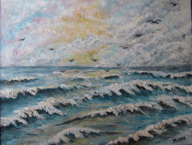 MAREJADA AL ATARDECER...... Acrylic Panel Marine Painting