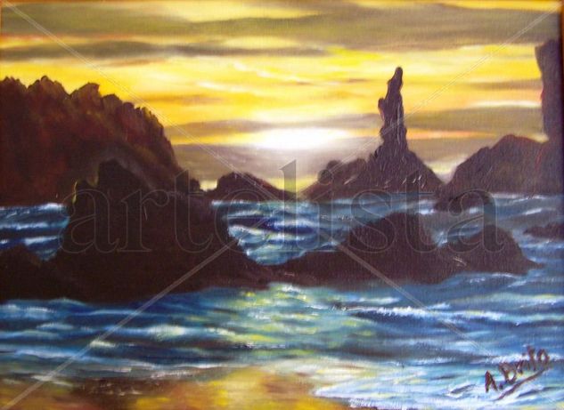 Atardecer sobre las rocas Oil Canvas Marine Painting