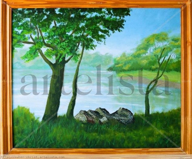 arroyo con niebla Oil Canvas Landscaping