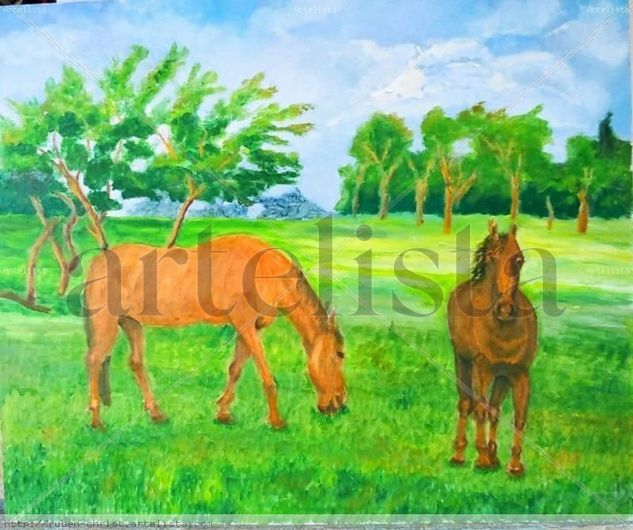 caballos en el campo Óleo Lienzo Paisaje