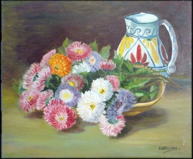 BODEGON CON GRISANTEMOS Oil Canvas Still Life Paintings