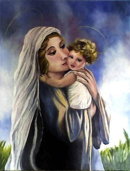 LA VIRGEN Y EL NIÑO Oil Canvas Portrait