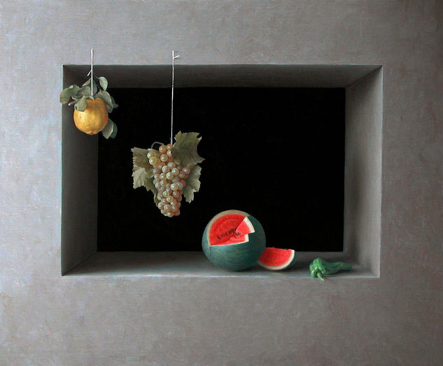 Natura leza muerta con sandía Oil Panel Still Life Paintings