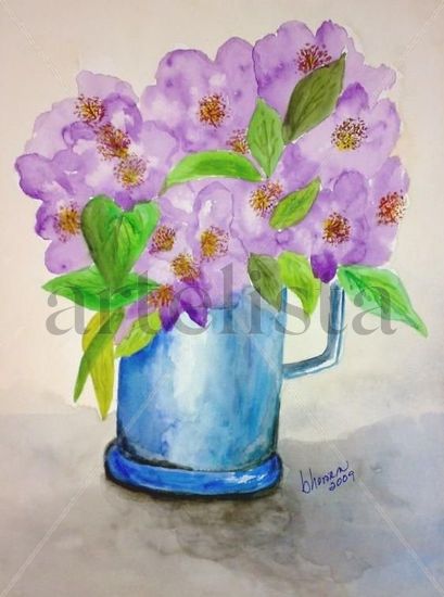 Jarron Azul Watercolour Paper Floral Painting