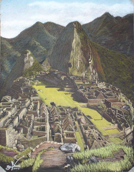 Machu Picchu Pastel Cartulina Paisaje