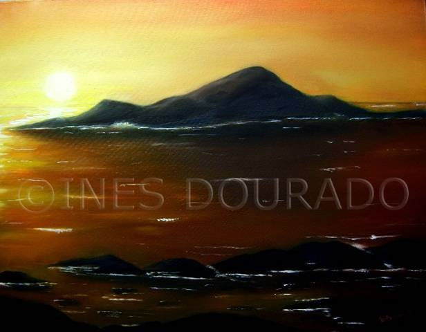 POR DO SOL NA ILHA DO PESSEGUEIRO (INES DOURADO) Oil Canvas Landscaping