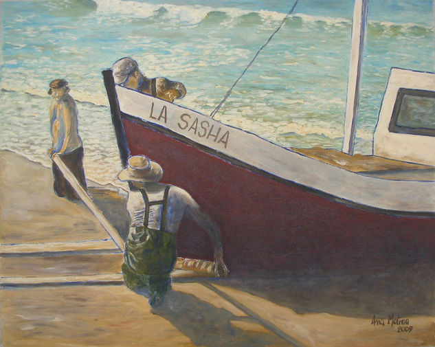 SERIE HOMBRES DE MAR I Oil Panel Marine Painting