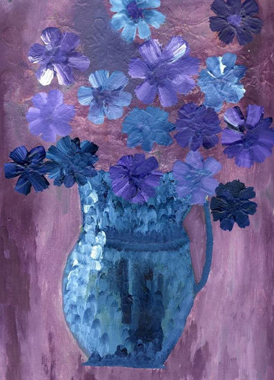 Jarra azul Acrylic Paper Floral Painting