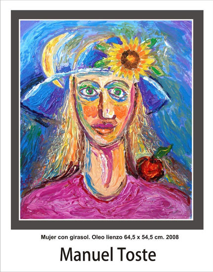 Mujer con girasol Óleo Lienzo Retrato