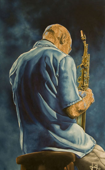 JAZZ. MEDITATION. Oil Canvas Portrait