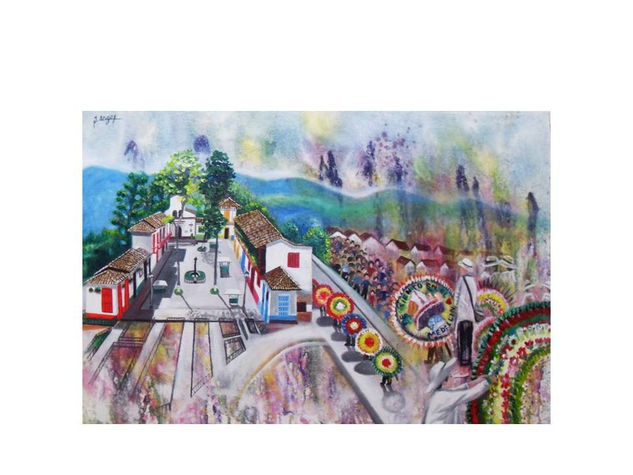 desfile de silleteros Medellin Colombia Oil Canvas Landscaping