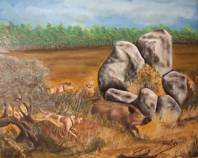 caza al javali Oil Canvas Animals