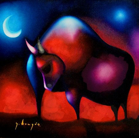 Toro a  la luz de la luna Oil Canvas Animals