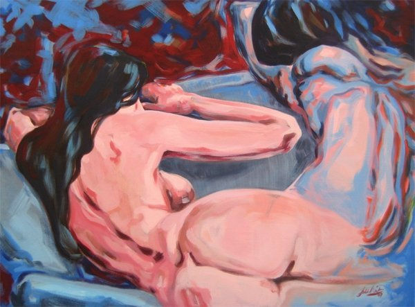 wet dream in blue Acrylic Canvas Nude Paintings