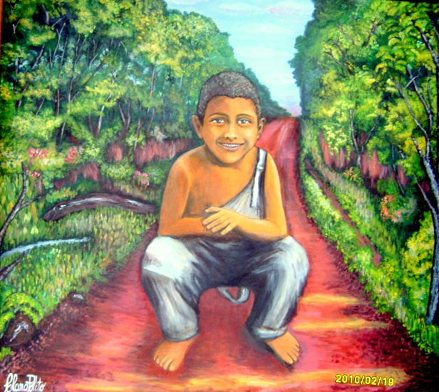 "Gurisito" (Niño Misionero) Óleo Lienzo Paisaje