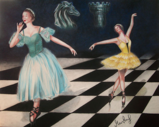 Clara, Giselle and the chessboard Pastel Tela Figura