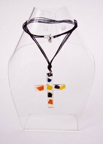 Collar Cruz+ pño. colores+ cordon triple negro 