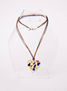 Collar Corazón total+ pño. colores+ cordon triple negro/ azul/naranja