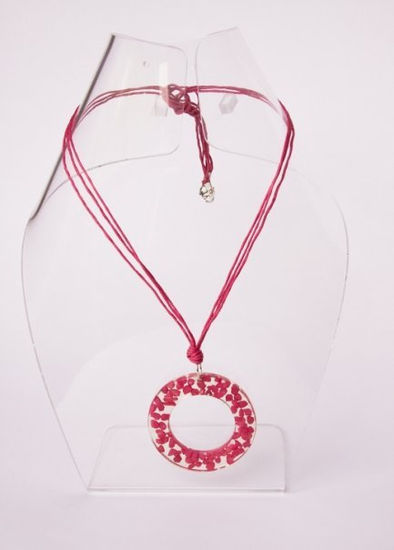 Collar Circulo hueco+ pid. fuc+ cordon triple fucsia 