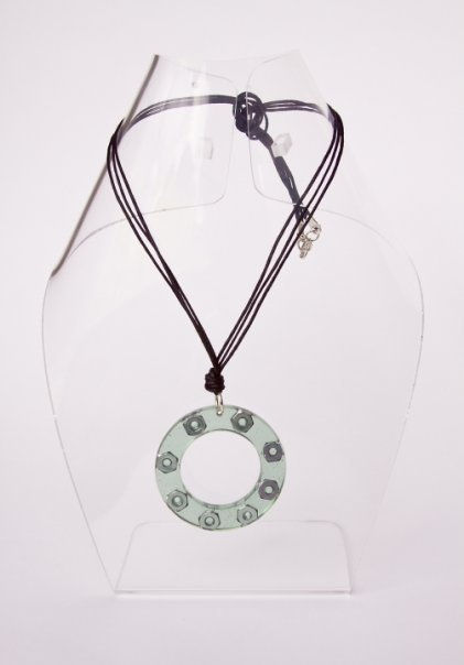 Collar Cirulo hueco verde+ turs. + cordon triple negro