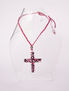 Collar Cruz+ pids. mix morado/fucsia+ cordon trenzado fucsia