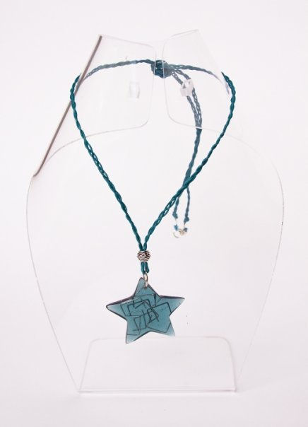 Collar Estrella azul gris+ grps.+ cordon trenzado azul aguamarina