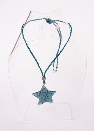 Collar Estrella azul gris+ grps.+ cordon trenzado azul aguamarina 