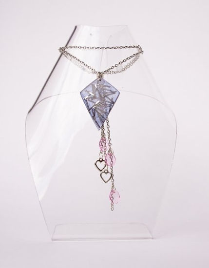 Collar Rombo morado+ pnts.+ cadena /dijes rosa-corazon 