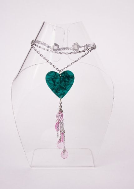 Collar Corazon total aguamarina+ almbs.+ cadena gruesa 1/2 / dijes rosa
