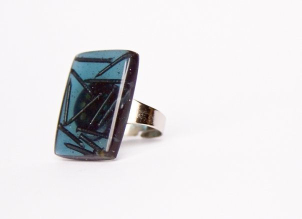 Anillo Rectangulo gris azul+ pnts.