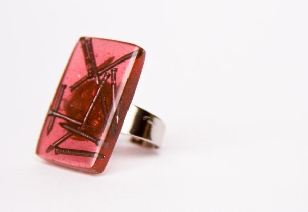 Anillo Rectangulo rojo + pnts. 