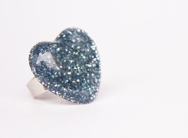 Anillo Corazon mini+ esch. azul metalizada 