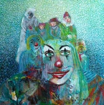 TROUPE OF CLOWNS Oil Canvas Landscaping