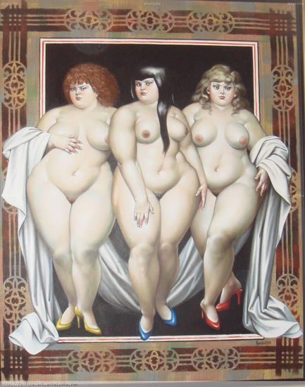 Three colombian goldess Óleo Lienzo Desnudos