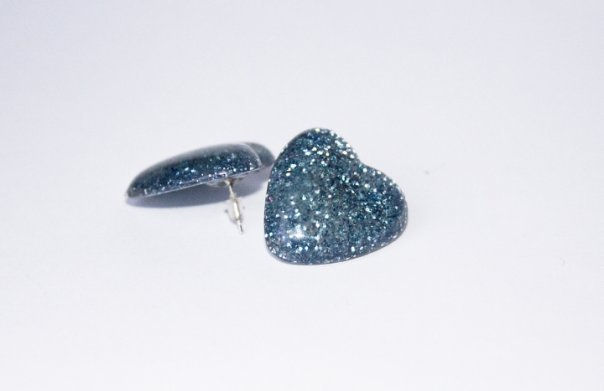 Aretes Par corazon+ esch. azul metalizada
