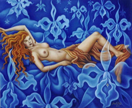 Nu feminino azul