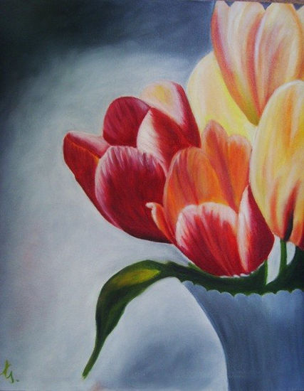 Gerro amb Tulipans Oil Textile Floral Painting