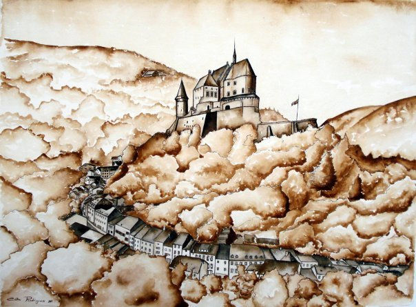 Castelo medieval de Vianden- Luxemburgo Acuarela Papel Otros