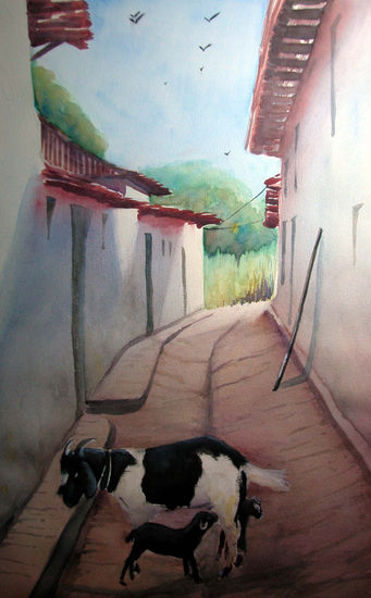 Vida rural Watercolour Paper Figure Painting