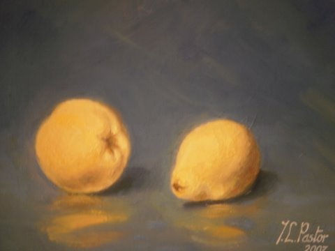 dos membrillos tristes - dos tristes membrillos/two sad quinces Oil Canvas Still Life Paintings