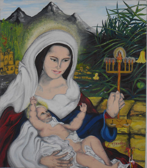 la virgen y el candelabro Acrylic Canvas Figure Painting