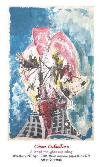 A lot of thoughts exploding Mixed media Paper Portrait