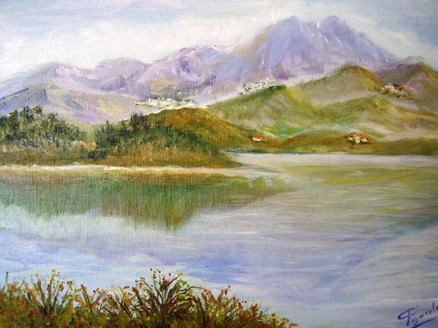 EN EL PANTANO DE  " LA VIÑUELA  " Oil Canvas Landscaping