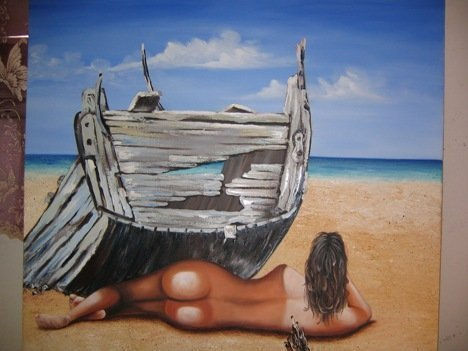 mujer en la playa Oil Canvas