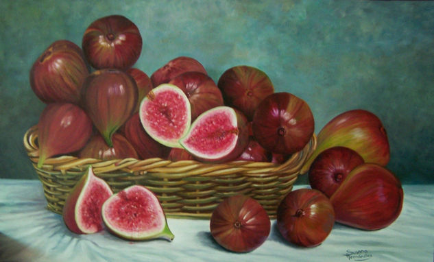 Solo higos.  Y el canasto Oil Canvas Still Life Paintings