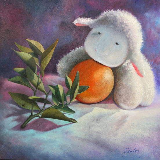 peluche Oil Panel Figure Painting