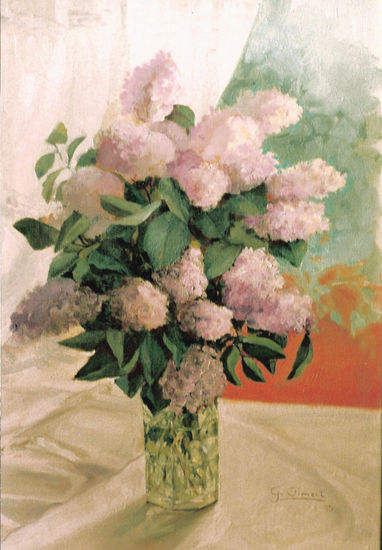 Lilas en la ventana Oil Canvas Floral Painting